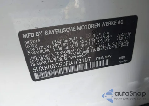 2015 BMW X5 xDrive50I из США, поврежденный, VIN 5UXKR6C50F0J78197